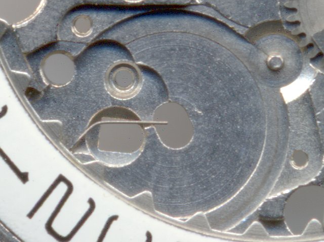 dial side: detail bearing date wheel with spring PUW 461: dial side: detail bearing date wheel with spring