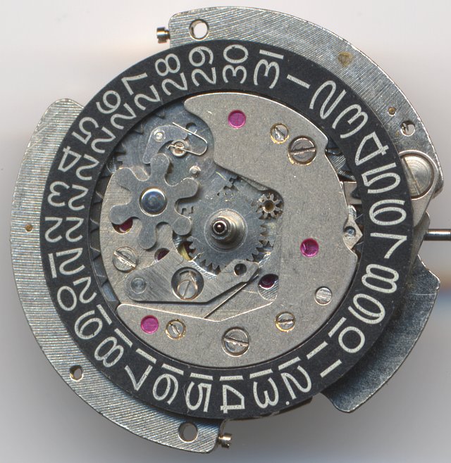 dial side: date mechanism Seiko 6619A: dial side: date mechanism