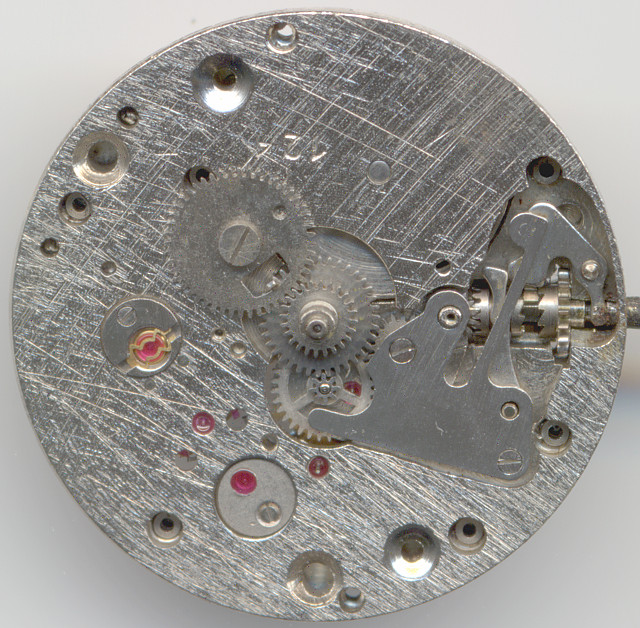 dial side and calendar mechanism, without date ring Wostok 2605: dial side and calendar mechanism, without date ring